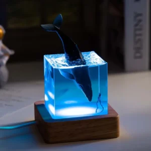 Luminária Noturna Decorativa em Formato de Cubo com Baleia e Mergulhador - Baleia Jubarte - Com