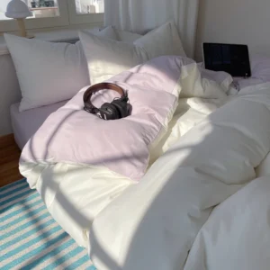 Conjunto de Roupa de Cama 4 Peças 100% Algodão - Solteiro, Casal, Queen e King - Branco Leite-Lilás, Tamanho Twin 4 peças