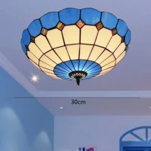 Lustre Tiffany Azul Mediterrâneo para Teto - Decoração Retro