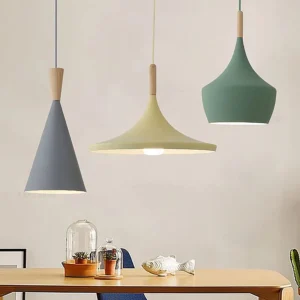 Abajur Pendente Moderno de Alumínio e Madeira E27 para Sala e Quarto