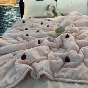 Colcha de Verão Lavável em Algodão - Estilo Elegante e Confortável - 150x200cm [colcha de verão individual], Colcha de Verão Bordada ~ Rosa Framboesa