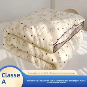 Manta de Algodão Lavado Dupla Camada para Todas as Estações