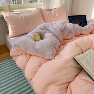 Conjunto de Roupa de Cama 4 Peças 100% Algodão - Solteiro, Casal, Queen e King - Rosa Cremoso-Lilás, Tamanho King 4 peças