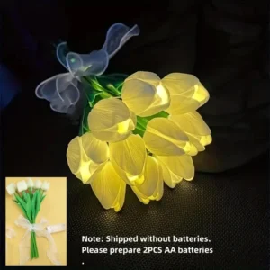 Tulipas LED Artificiais com Luz - 5 Peças para Decoração - 5 Flores Brancas Suaves
