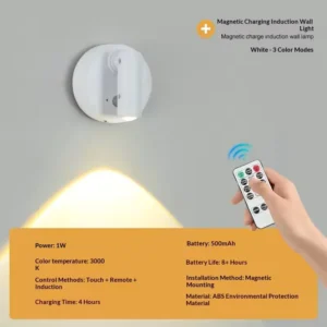 Luz LED Magnética Recarregável Sem Fio com Interruptor Táctil
