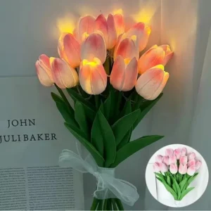 Buquê de Tulipas LED Artificiais para Decoração de Casamento e Aniversário - ROSA, 5 unidades