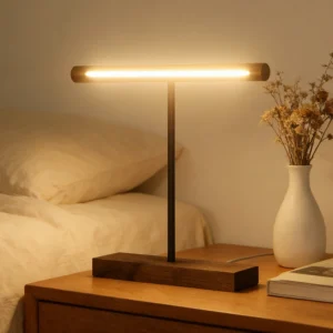 Luminária de Mesa Nogueira USB - Abajur Retro Minimalista para Quarto