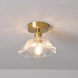 Lustre Pendente de Vidro Floral com Base de Cobre - Iluminação Moderna