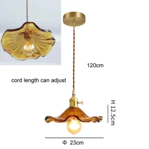 Lustre Pendente de Vidro Floral com Base de Cobre - Iluminação Moderna