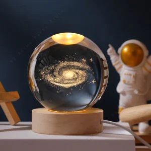 Lâmpada Noturna 3D Bola de Cristal Galáxia Saturno Lua 5cm