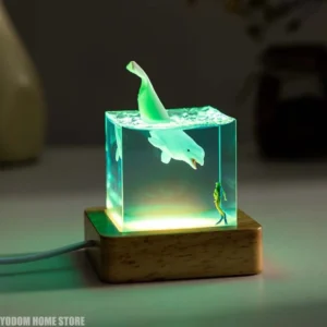 Luminária Noturna de Resina Epóxi com Baleia e Tubarões - Decoração LED