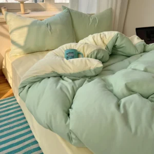Conjunto de Roupa de Cama 4 Peças 100% Algodão - Solteiro, Casal, Queen e King - Verde Claro-Cremoso, Tamanho Casal 4 peças