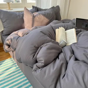 Conjunto de Roupa de Cama 4 Peças 100% Algodão - Solteiro, Casal, Queen e King - Cinza Escuro, Tamanho Queen 4 peças