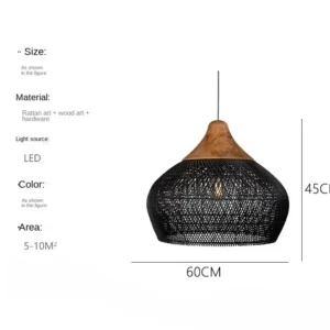 Lustre Pendente de Vime 60cm para Sala e Quarto - Estilo Chinês