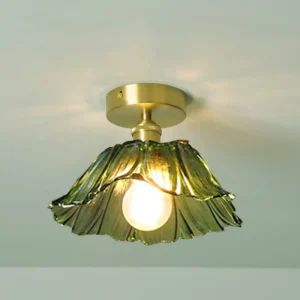 Lustre Pendente de Vidro Floral com Base de Cobre - Iluminação Moderna