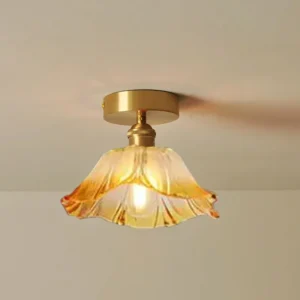 Lustre Pendente de Vidro Floral com Base de Cobre - Iluminação Moderna