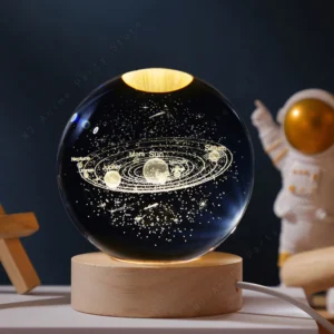 Lâmpada Noturna 3D Bola de Cristal Galáxia Saturno Lua 5cm