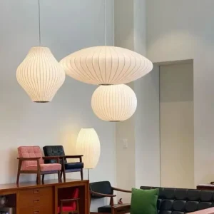 Luminária Pendente de Seda para Sala de Estar - Estilo Japonês