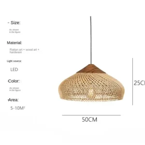 Lustre Pendente de Vime 60cm para Sala e Quarto - Estilo Chinês