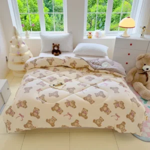 Manta de Algodão Lavado Dupla Camada para Todas as Estações - Colcha de inverno de 150 * 200 cm de espessura cerca de -7 libras, Urso de Conto de Fadas [Qualidade inspecionada e lavável]