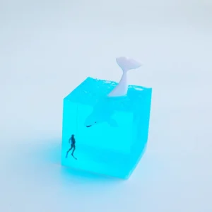 Luminária Noturna de Resina Epóxi com Baleia e Tubarões - Decoração LED - Beluga - Sem