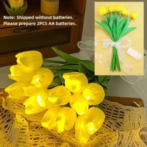 Tulipas LED Artificiais com Luz - 5 Peças para Decoração - 5 Flores Amarelas