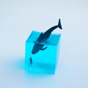 Luminária Noturna Decorativa em Formato de Cubo com Baleia e Mergulhador - Baleia Piloto - Sem