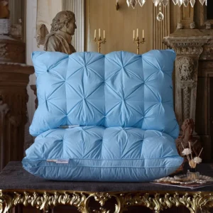 Travesseiro Ortopédico 100% Algodão com Penas de Ganso - Conforto e Saúde - Azul, 48x74cm