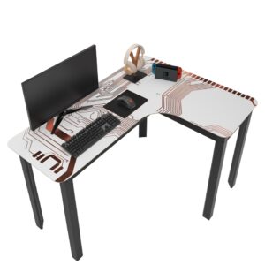 Mesa Gamer Legos 120cm em L de Canto para Home Office Setup Escrivaninha Geek Com Cantos Arredondados Design Moderno - Circuit Branca