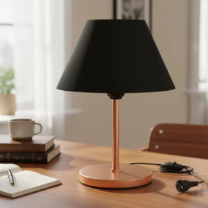 Abajur Luminária de Mesa Cúpula injetada Aramado Decoração Bancada Escritório Quarto Moderno - ROSE GOLD/PRETO