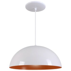 Pendente Meia Lua Bola 34cm em Alumínio Cores Cobre Arandela Luminária Sala Quarto Cozinha - Branco Brilhante C/ Cobre