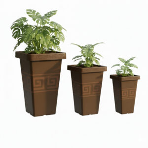 Kit 3 Vasos Plástico Reforçado Coluna Grego Quadrado P M G Para Plantas Decoração Jardim Varanda - Café