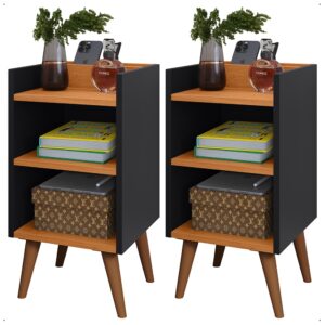 Kit 2 Mesa de Cabeceira ou Unitário para Quarto Charme Retrô Várias Cores Apoio de Cama Mesinha - KIT MAX PRETO CINAMOMO