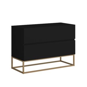 Mesa Cabeceira Eros 60cm Com Gavetas Pés Dourado Estilo Industrial