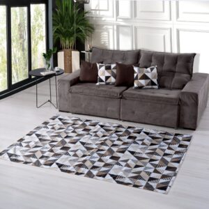 KIT TAPETE SALA QUARTO GEOMETRICO 1M X 1,40M + 04 CAPAS GORGURINHO 45CMX45CM JOGO COMPLETO - MARROM BOLINHA