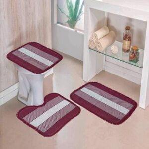 Tapete Para Banheiro Jogo 3 Peças Conjunto Tapetes Toalha Chão Piso Estampas Liso Barato Promoção - VINHO LISO