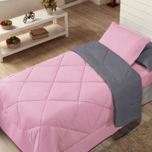 Kit Edredom Solteiro Infantil Aconchego com Lençol 04 Peças - CINZA ROSA