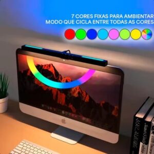 Luminária Tela Notebook Monitor Mesa Barra Luz Regulável Cúpula Preto Estrutura Preto