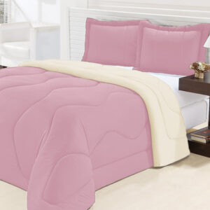 Edredom Queen Dupla Face Malha Gel 3 Peças - Rosa com Palha