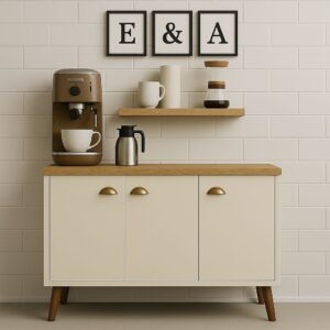 QUEIMA DE ESTOQUE - Aparador Buffet E&A 3 Portas com Pés Retro Cantinho Do Café - NATURE/OFF