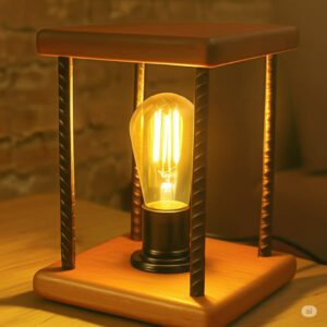 Abajur de Madeira Rústico Industrial de Mesa Bivolt – Decoração Exclusiva com Estilo Retrô