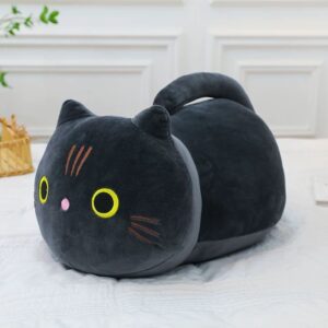 Almofada de Pelúcia Gatinho 30cm – Fofa, Antialérgica e Ideal para Crianças e Decoração - preto