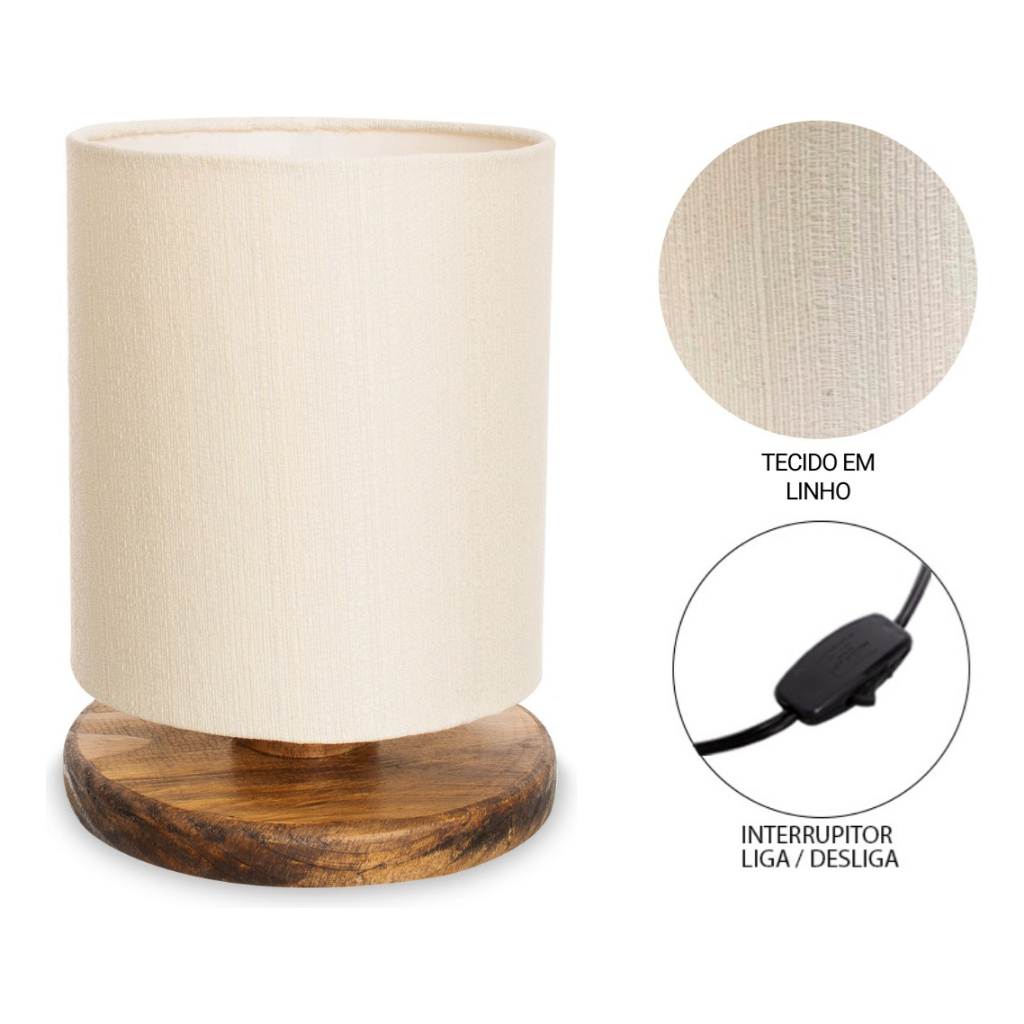 Jogo 2 Abajur Luminárias Para Quarto Casal Cabeceira De Cama Linho Natural Sala Escritório Iluminação Decoração Casa