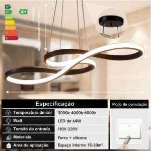 Lustre Moderno De Controle Remoto 110V-220V Dourado 75cm 3 Cores Pendentes Vários Modelos Para Sala De Estar - A/Preta/Regular/110V-220V