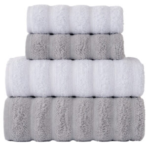 Kit 4 Peças Toalha Requinte | Fio Penteado 100% Algodão | Wiegand - Cinza Neve e Branco