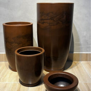 Kit 4 Vasos Marmorizados Decorativos Planta de Luxo Flor Polietileno Coluna polida N1 N2 + Bojo N1 N2 Com Pratos +Bacia - (211+219+228+229) MAROM MARMO