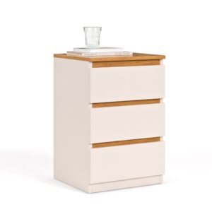 Mesa de Cabeceira Veronna 3 Gavetas Pequim - Cores - PEQUIM - OFF WHITE / NATURE