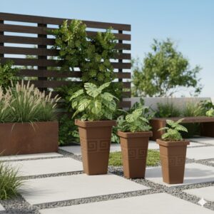 Kit 3 Vasos Plástico Reforçado Coluna Grego Quadrado P M G Para Plantas Decoração Jardim Varanda