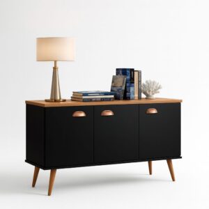 QUEIMA DE ESTOQUE - Buffet Balcão com 3 Portas e 1 Prateleira Multiuso - p/ Sala Estar ou Escritório - 3 PORTAS PRETO
