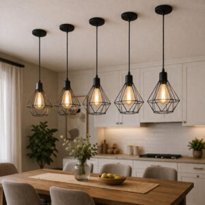 Kit 5 Lustre Pendente Luminária Diamante Aramado Teto Sala Cozinha Preto